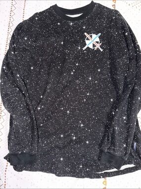 Disney Black Star Wars Speckled Crewneck with Red and Blue Emblem